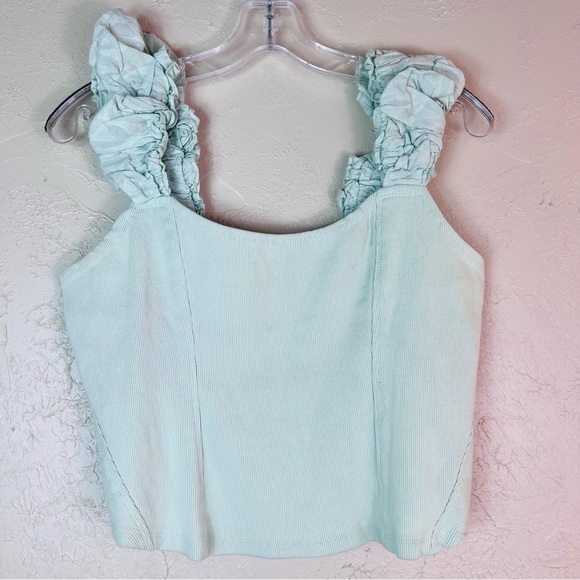 BY ANTHROPOLOGIE RIBBED CORSET TANK SHIRT MILKMAID TOP MINT GREEN SIZE LARGE - Picture 2 of 11